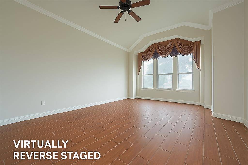 Spacious primary bedroom will accomodate oversized furniture