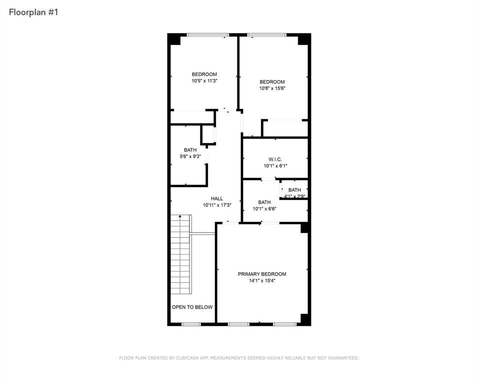 This upper-level floor plan features a spacious primary bedroom with an en-suite bath and walk-in closet, two additional bedrooms, two more bathrooms, and an open hallway overlooking the floor below.
