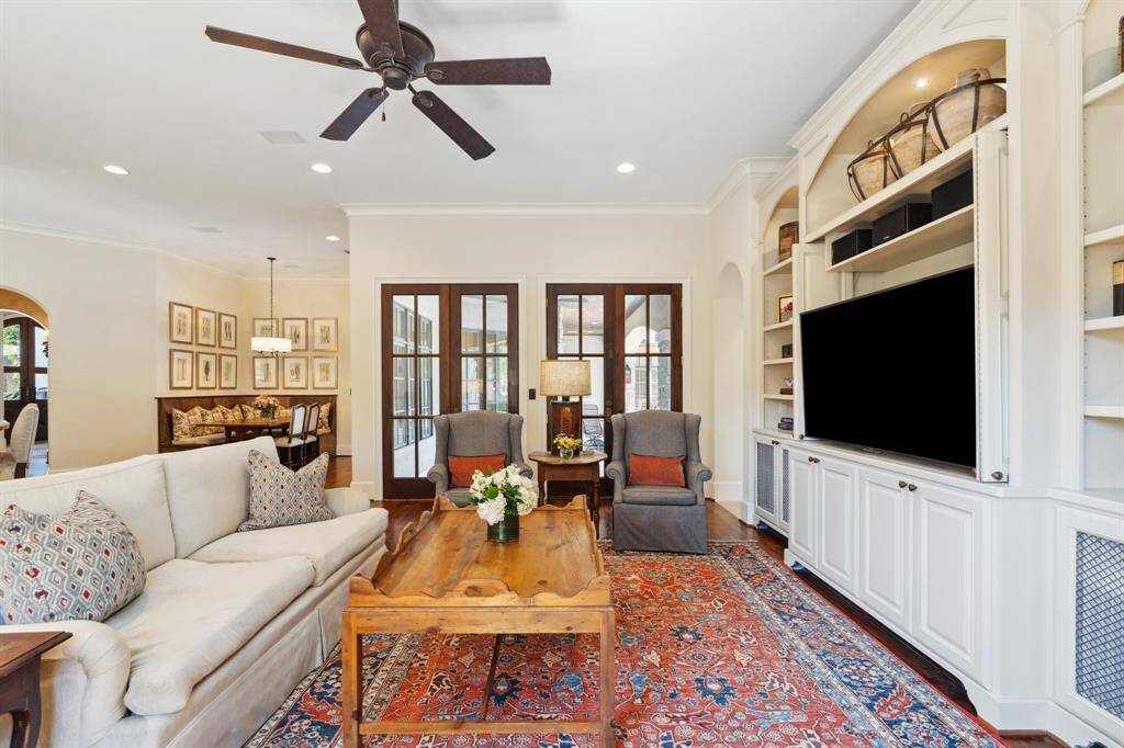 Another view of the family room with french doors to patio.