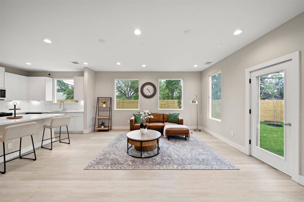 Open concept to kitchen, dining area and living area