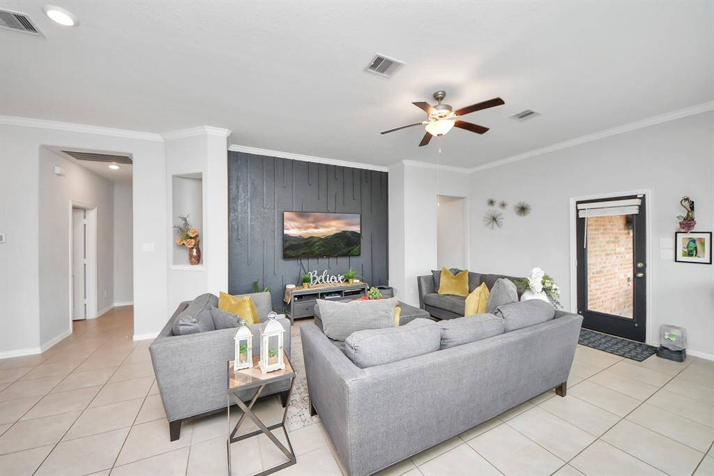 Huge living room with a custom accent wall!