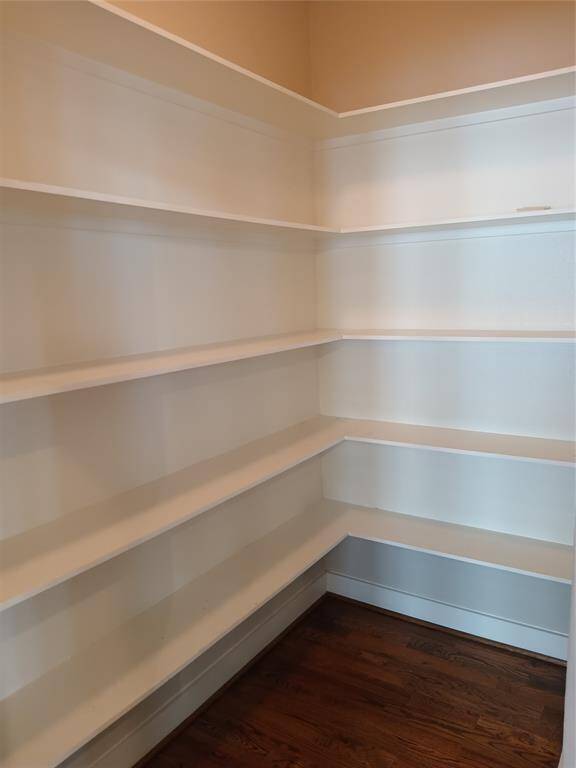 Walk-in pantry is 6 foot by 6 foot and is off the kitchen.