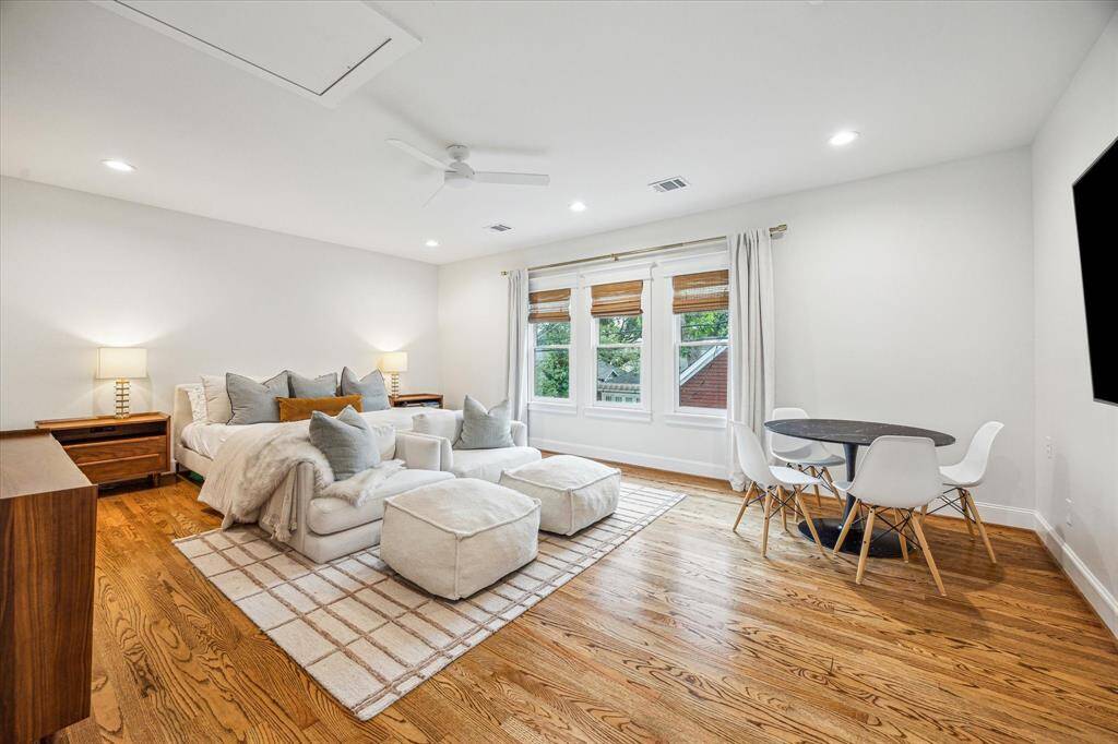 The garage apartment is generously sized, with a large full bathroom, walk-in closet for more storage. It is already plumbed to add a kitchen.