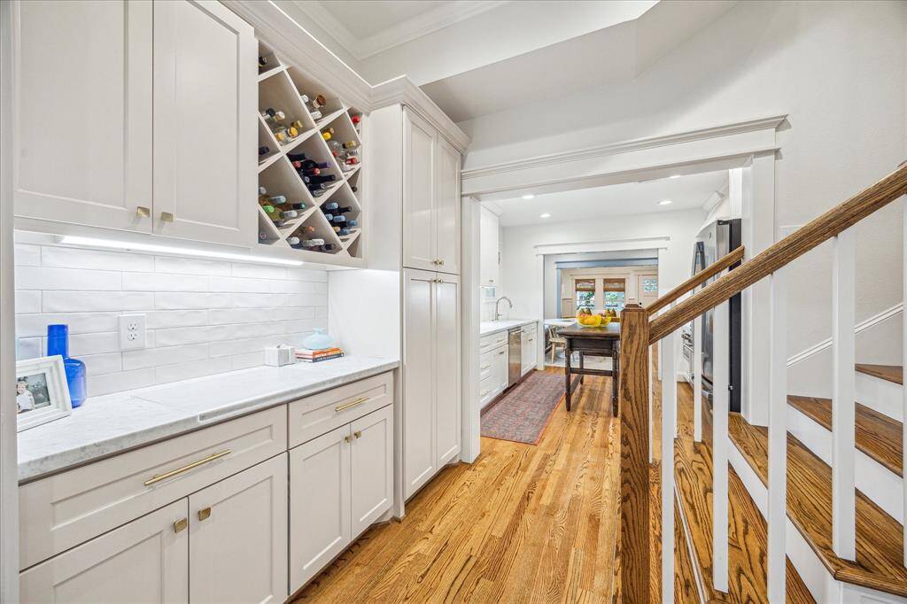 Beverage bar with wine storage and more counterspace.