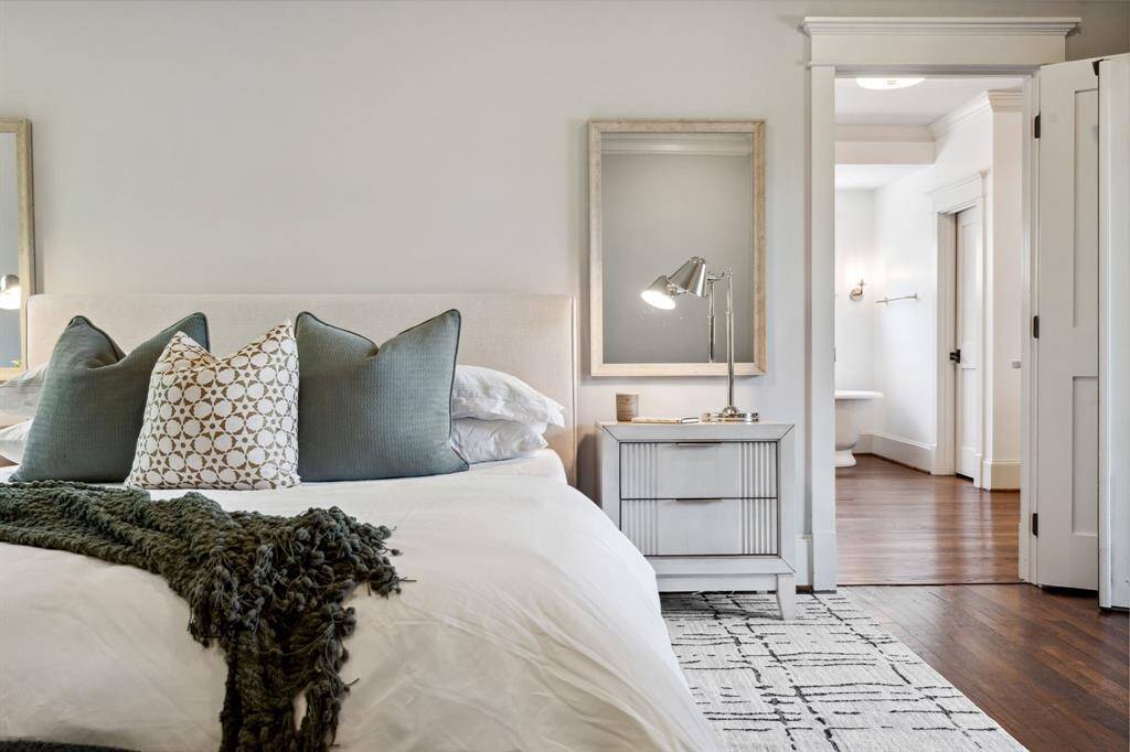 Peaceful and polished primary suite.