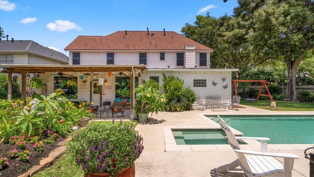 Oversized back patio allow sunbathers a retreat from the sun.