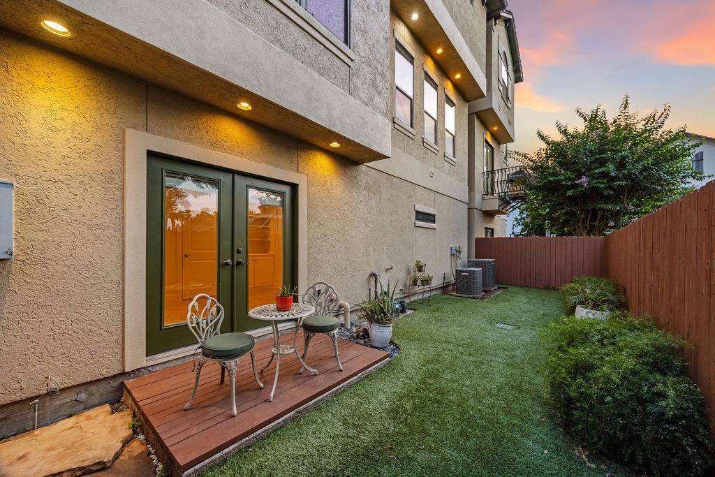 Private turfed yard.