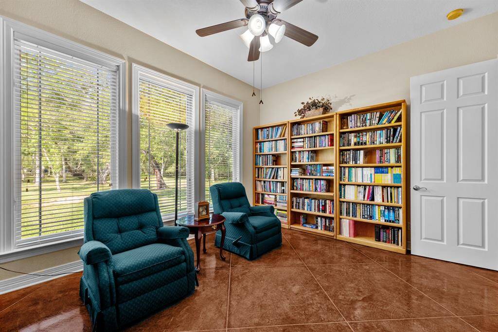 This room boasts serene views of the yard.