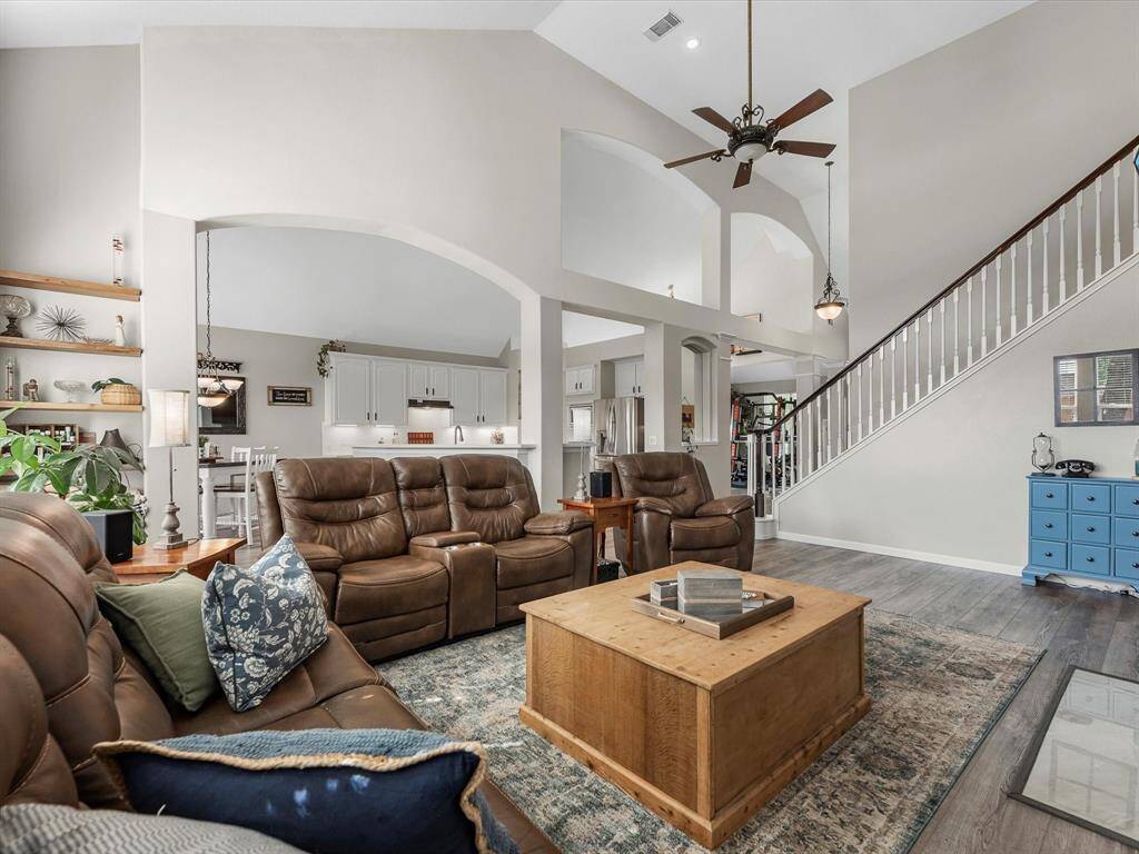 The kitchen is open to the family room in this spacious plan