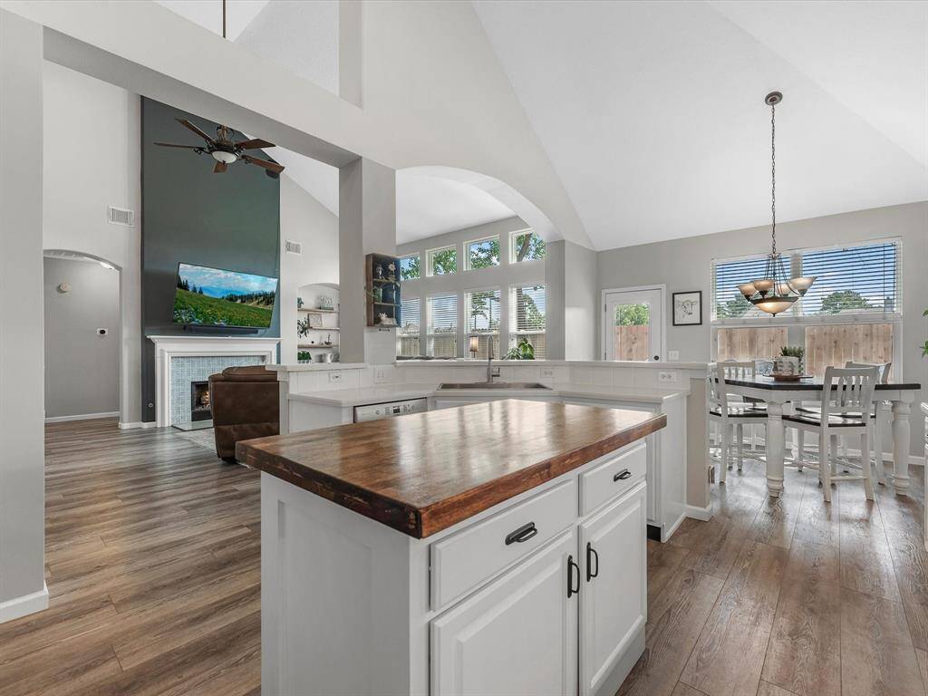 Looking from the kitchen to the family room