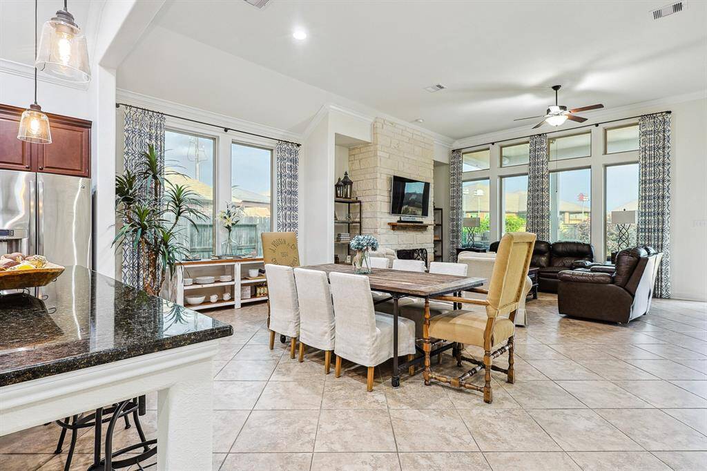 Open kitchen, dining and living space