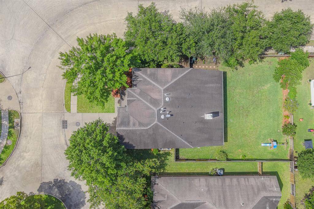 Aerial view of the home and lot.