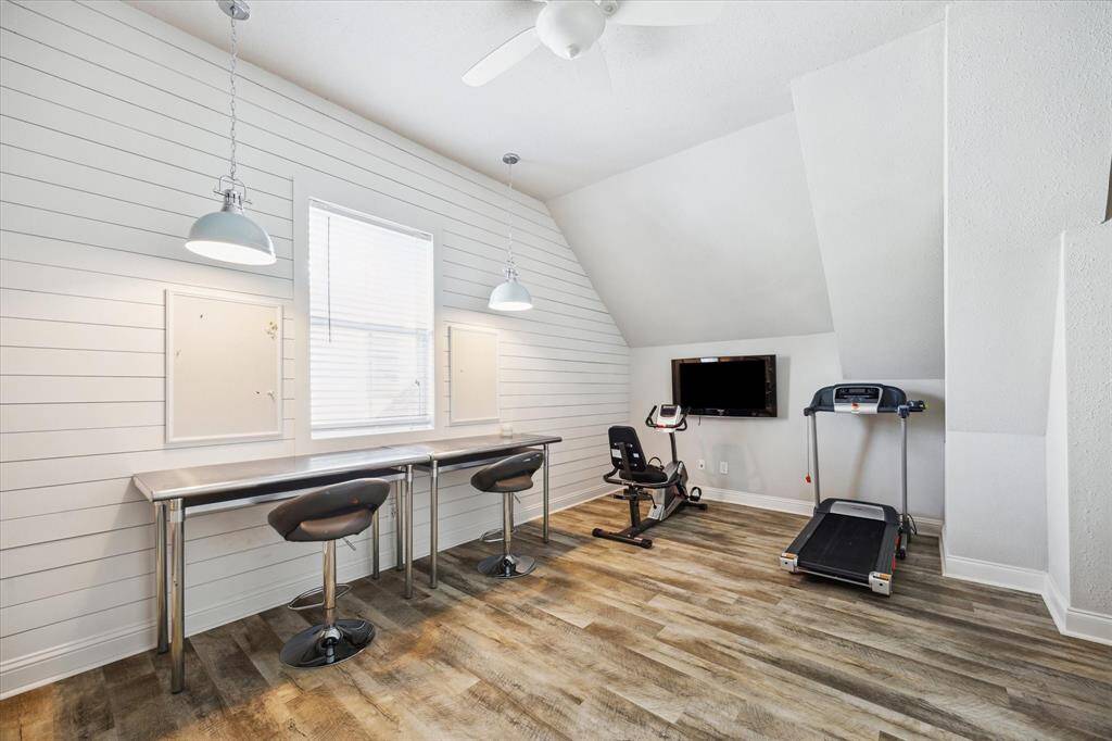 Craft room is also used as an exercise room.
