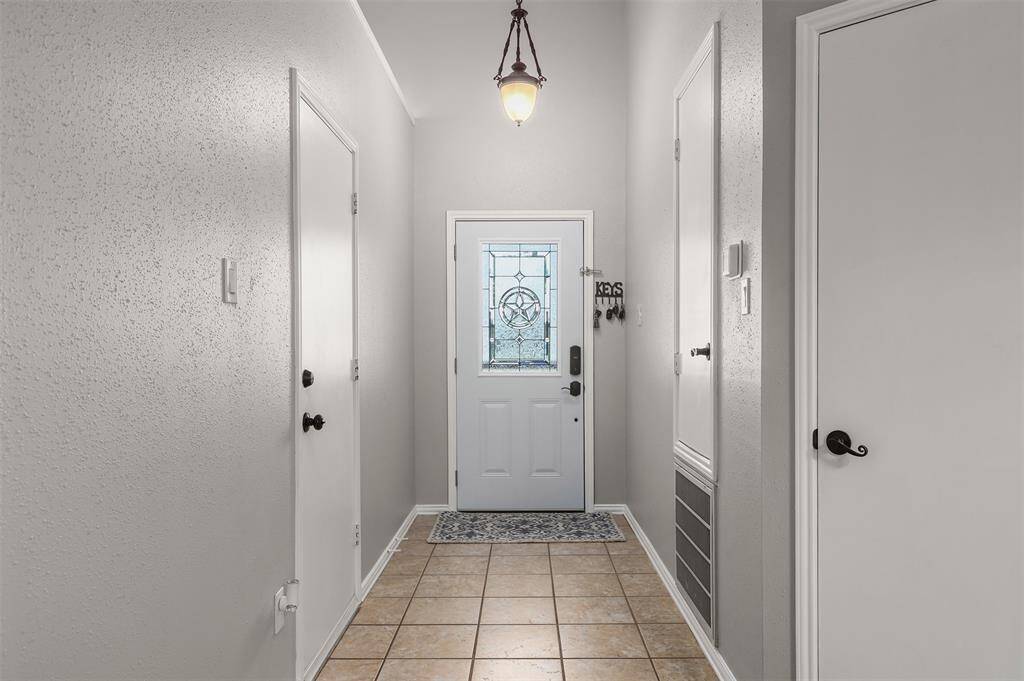 Standing in the living area looking toward the front door. Garage door entrance is on the left side in this picture.