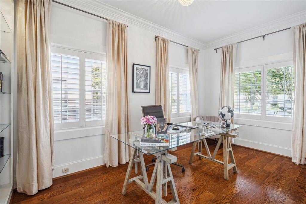 This office is located on the east side of the property and has south facing windows overlooking the backyard.