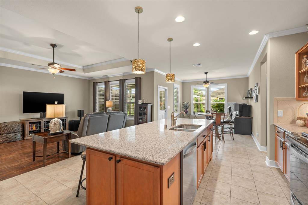 Granite countertops in kitchen.