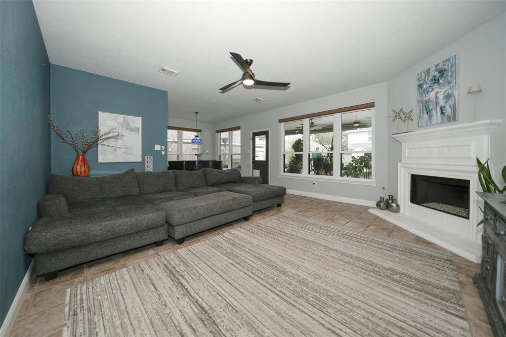 Large family room with fireplace