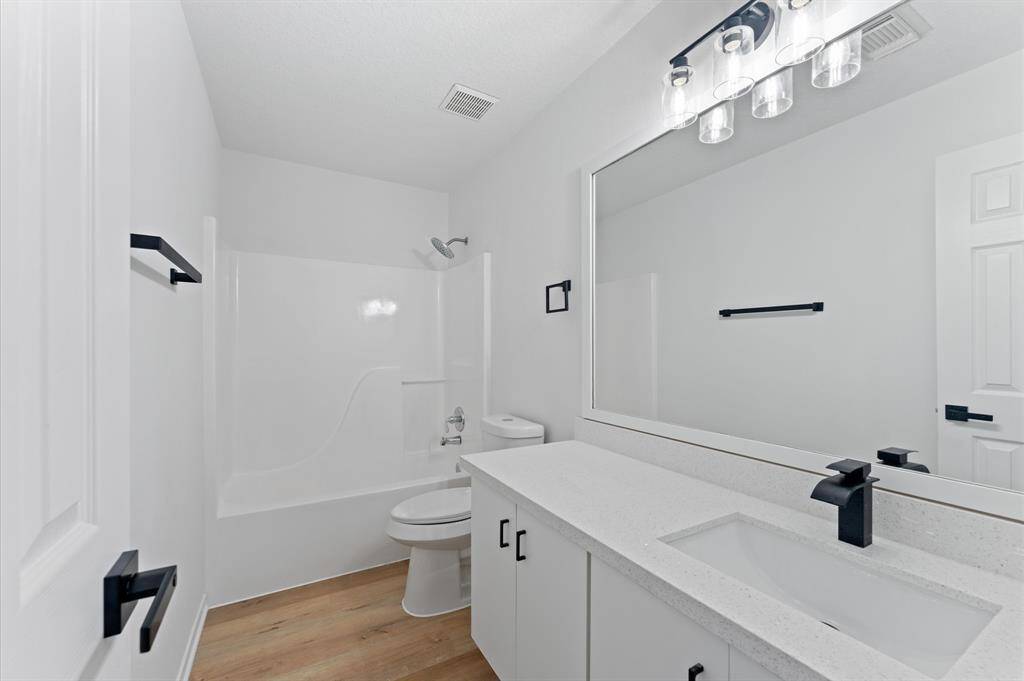 2nd bathroom, quartz countertops, waterfall faucet