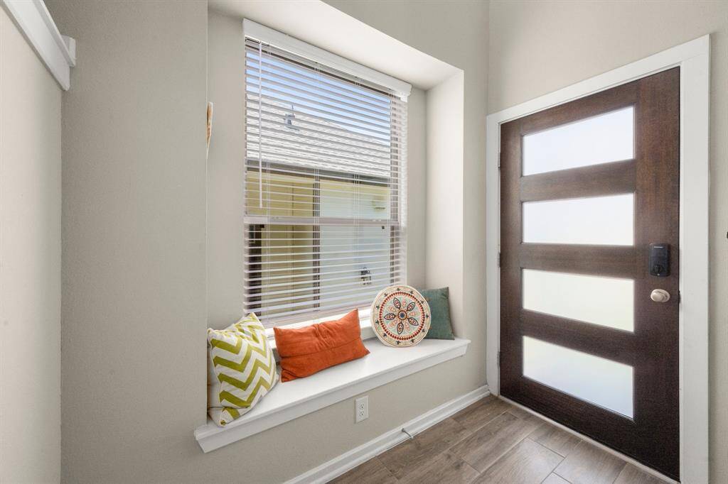 Window seat is perfect for removing shoes!