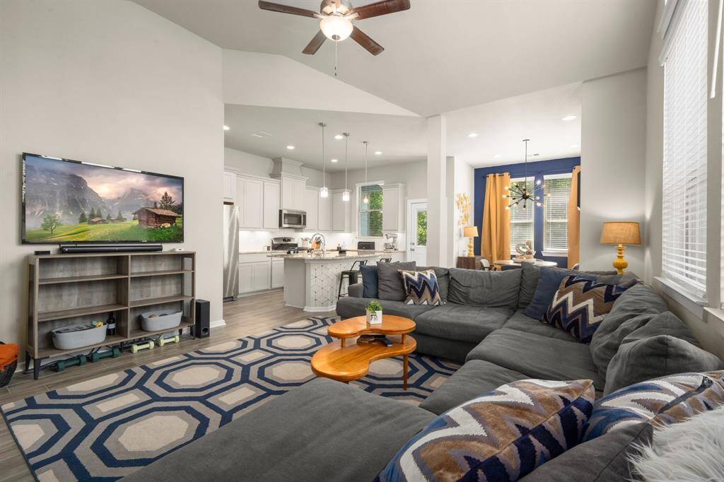 Great open flow between the kitchen, dining and living areas.