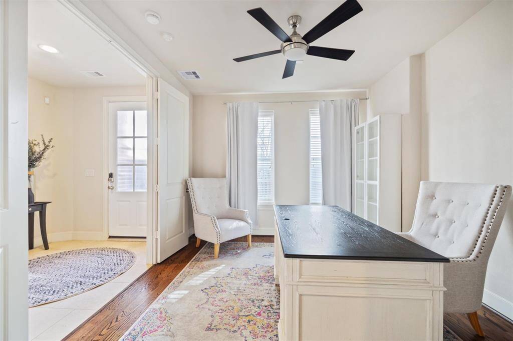 Bedroom on the first floor is a great setup for an office with double doors.