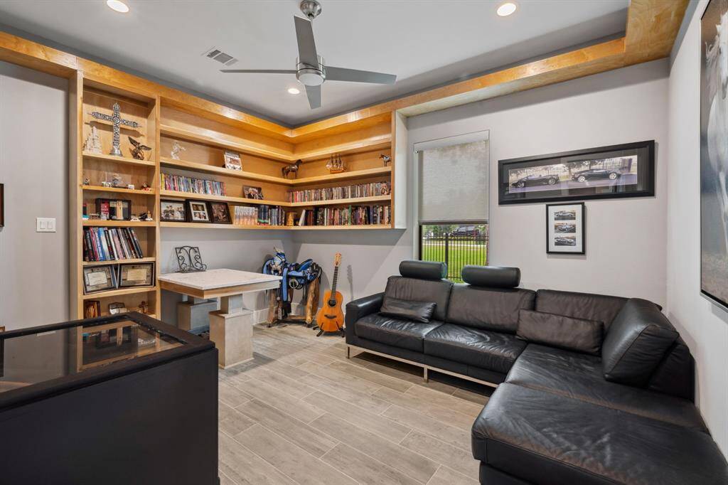 Dedicated workspace perfect for a home office or study area.