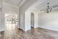 Crown molding accents the high ceilings