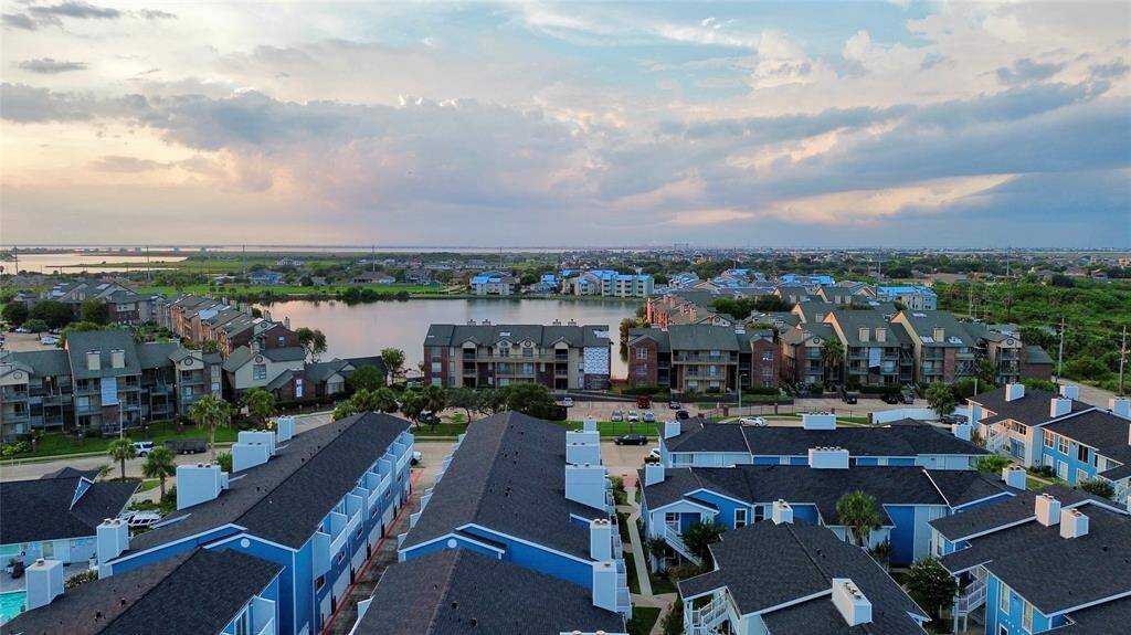 Aerial view facing north towards West Galveston Bay.