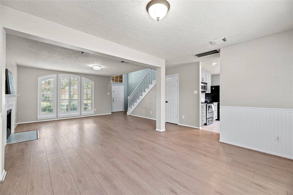 A view from dining room to living room.