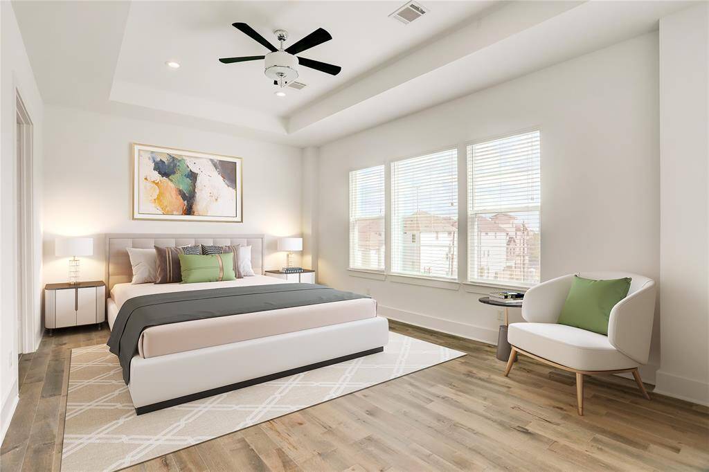 Virtually staged primary bedroom