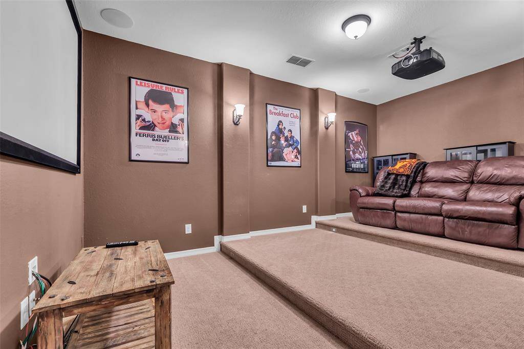 Media room is awesome with the stadium style flooring -- no bad seats in this house.