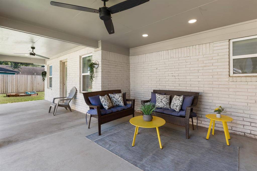 The covered patio has been expanded and offers two spacious areas for relaxing