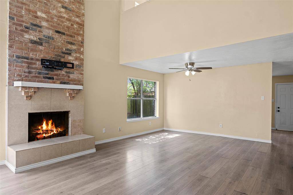 The dining area and living area are connected allowing the spaces to flow seamlessly, which is ideal for entertaining!
