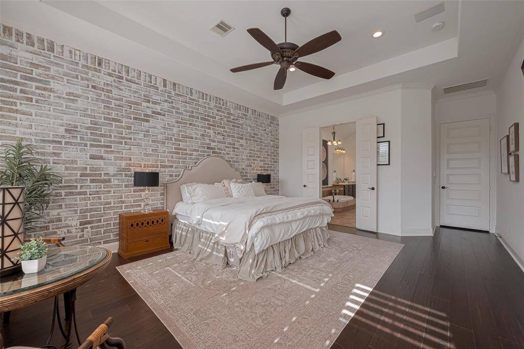 From this view you can see the doors that lead to the ensuite bathroom.