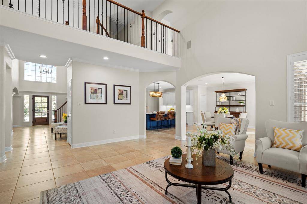 The upstairs balcony overlooks the living room.