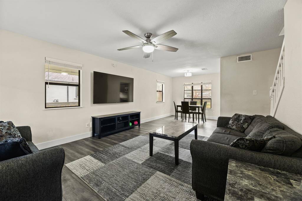 Living area opens up to the dining area.