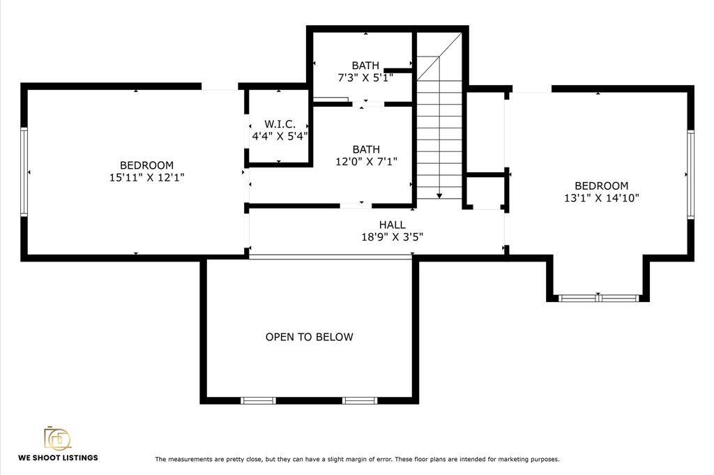 Upstairs floor plan features two bedrooms and a full size bathroom!