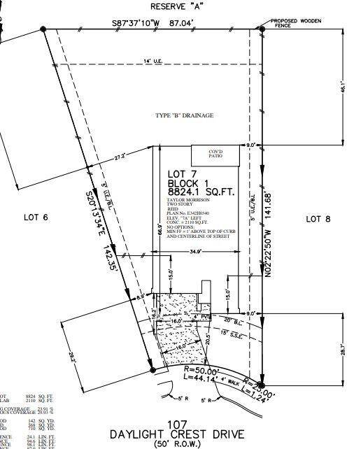 107 Daylight Crest Drive preliminary plot plan