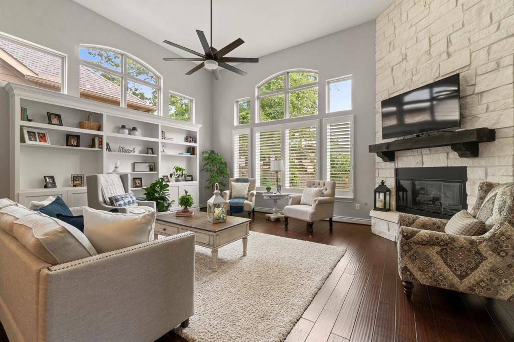floor to ceiling stone Fireplace is a focal point of the home!
