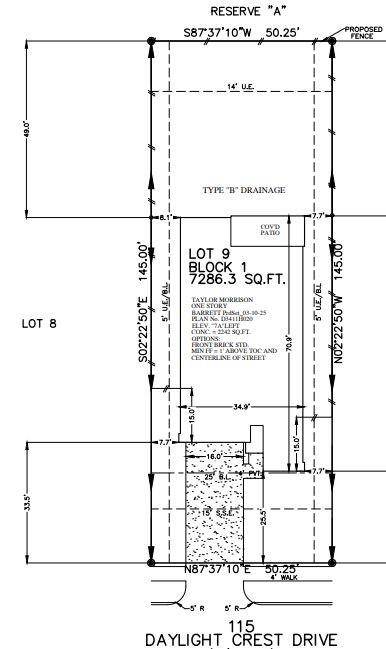 115 Daylight Crest Drive preliminary plot plan