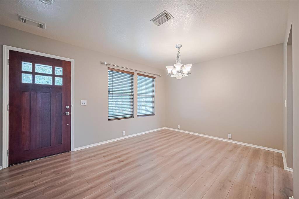 Greeted by a bright dining area.