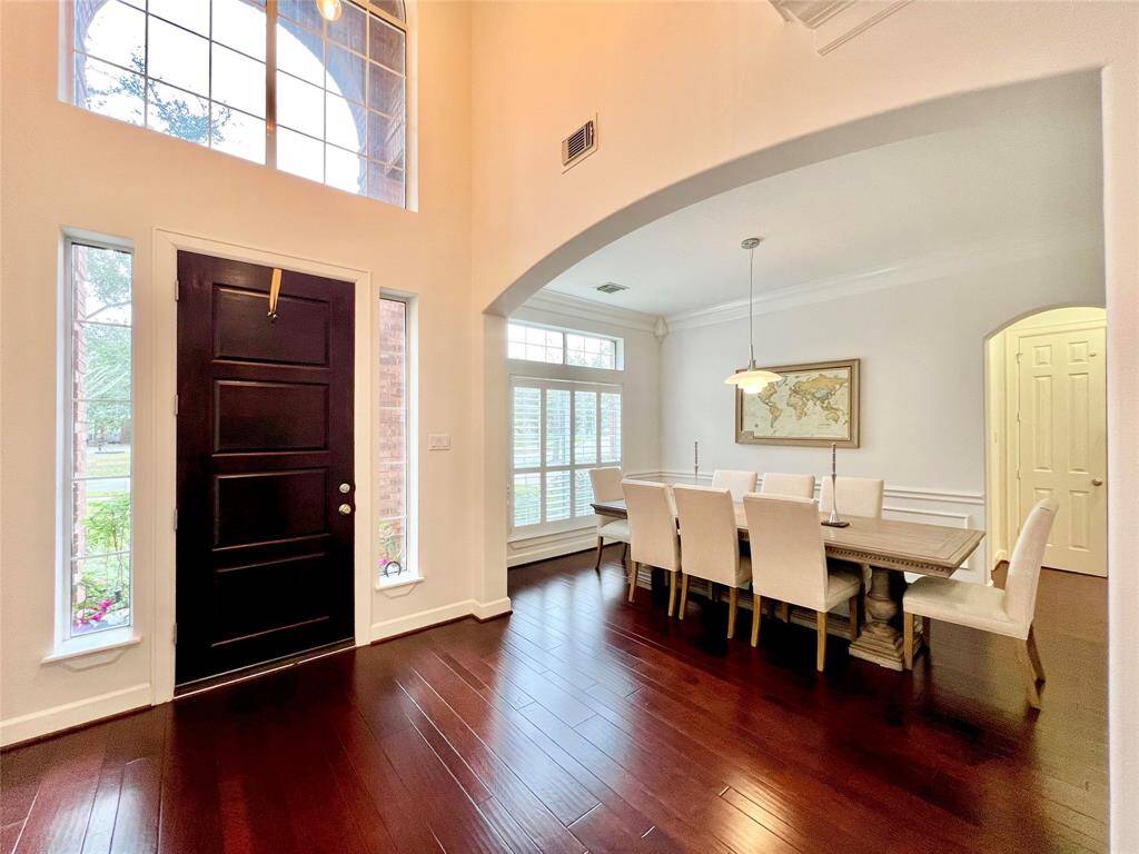 When you walk into the home the dining room is on the left and the office is on the right.