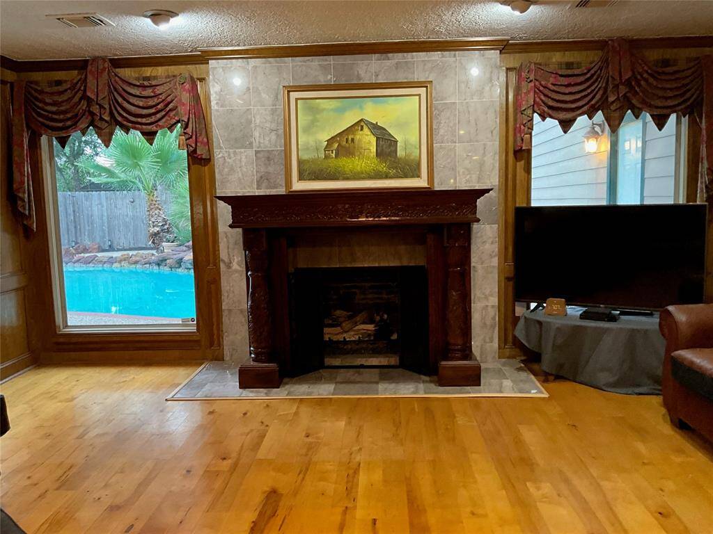 Marble fireplace.  Solid wood antique mantle