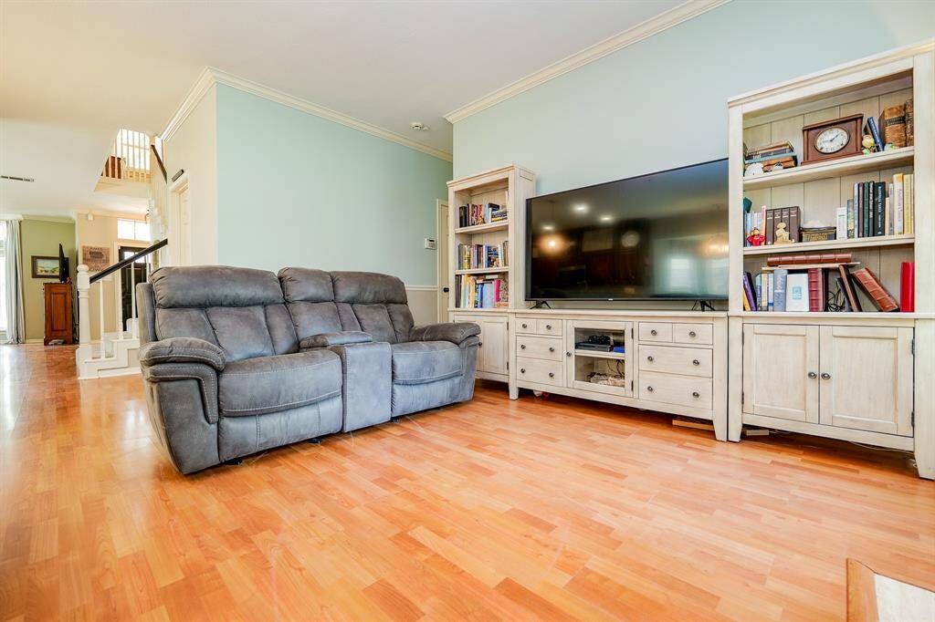 The family room is open to the kitchen area.