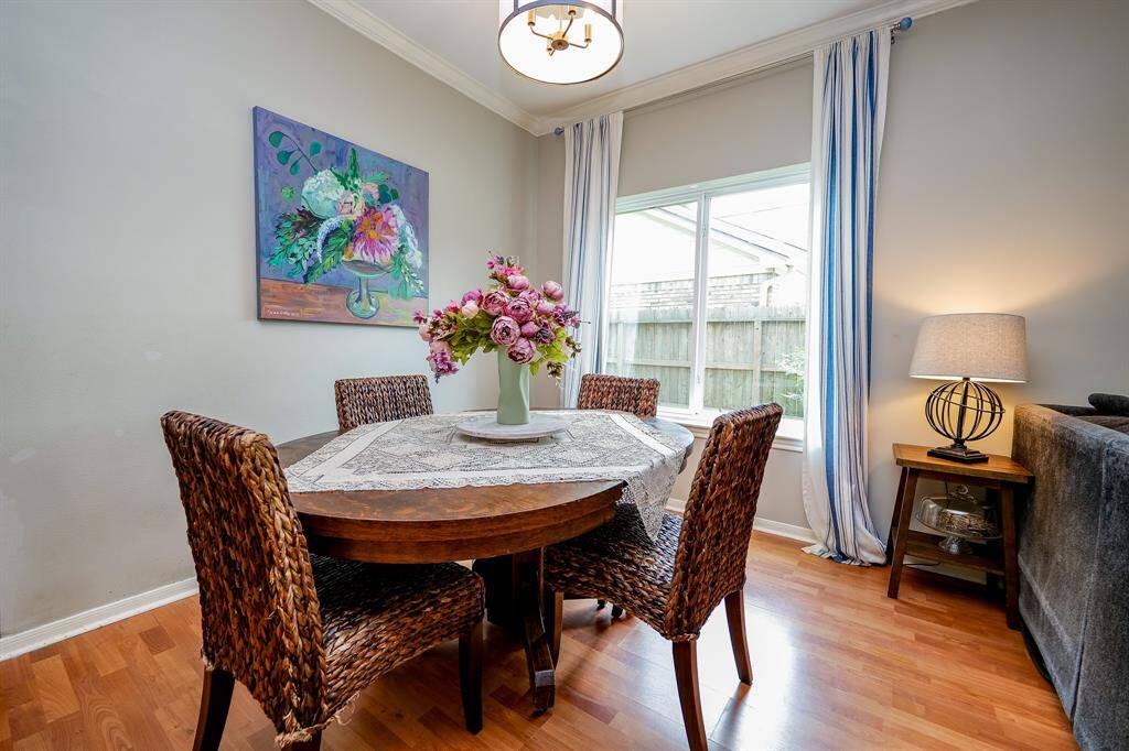 Bright space with stylish, updated lighting.