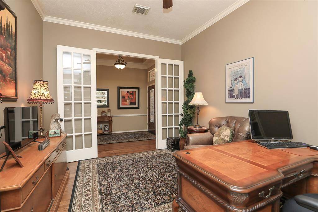 French doors close off the study.