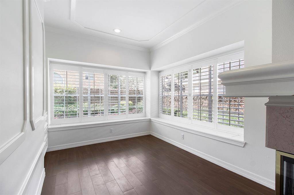 A view of the living area/home office which overlooks the backyard.