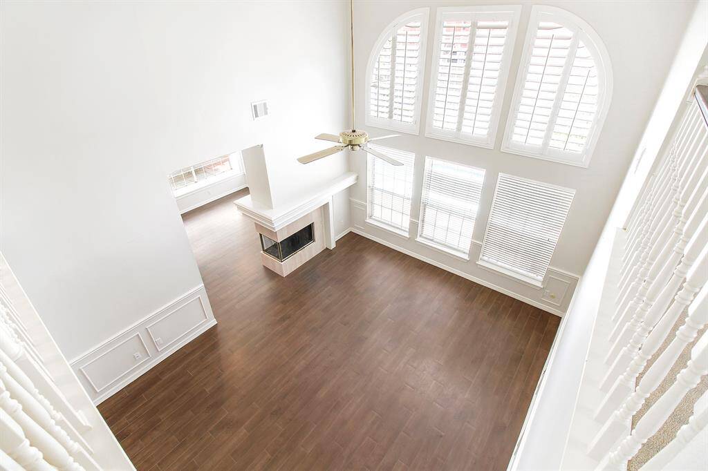 View from upstairs into the family room.