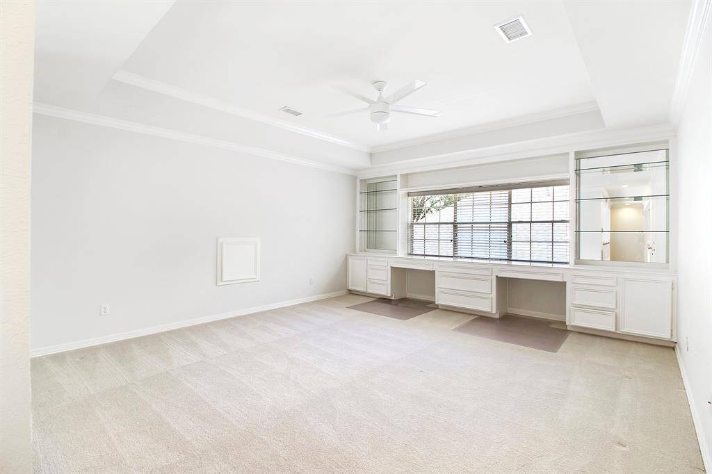 Game room with built-in desks.