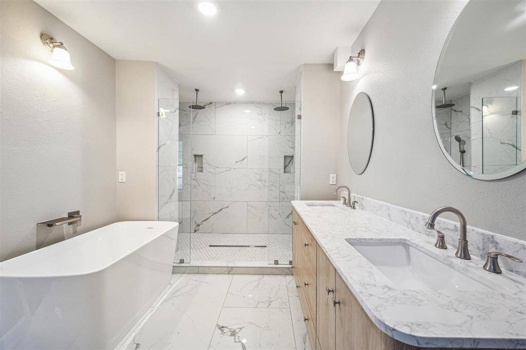 Free standing soaking tub and much more.